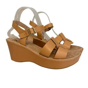 Kork Ease Slingback Wedge Sandals Size 10 42 Tan Leather Platform Summer Boho